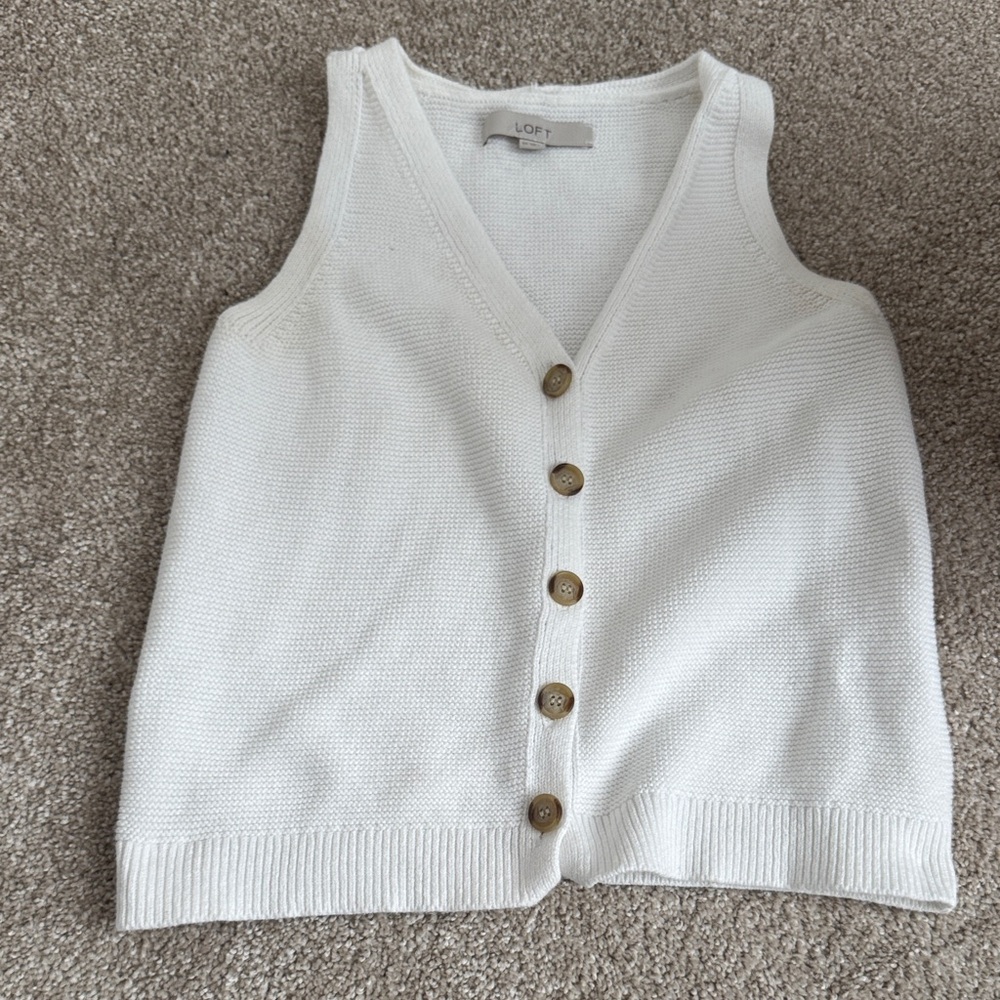 LOFT Ivory Knit Button-Up Vest